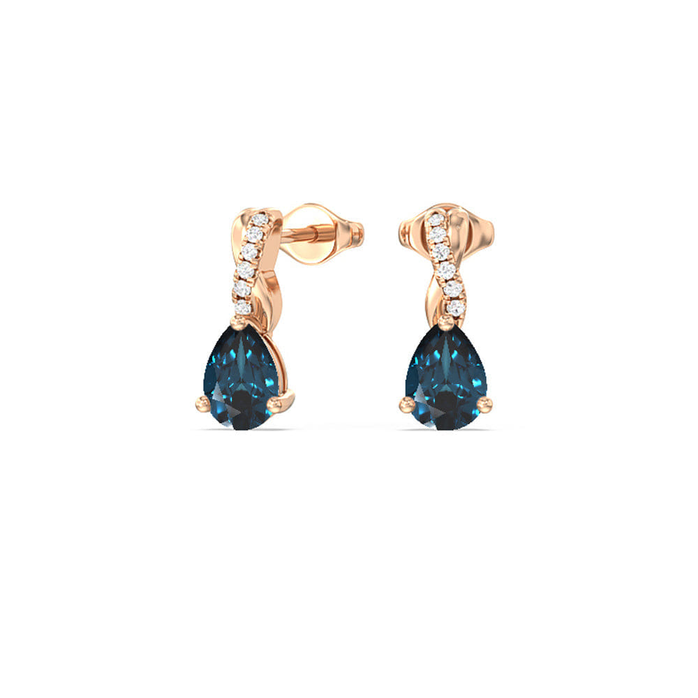 Diamond Pear London Blue Topaz Earrings With Petite Twisted Lab Diamond Top