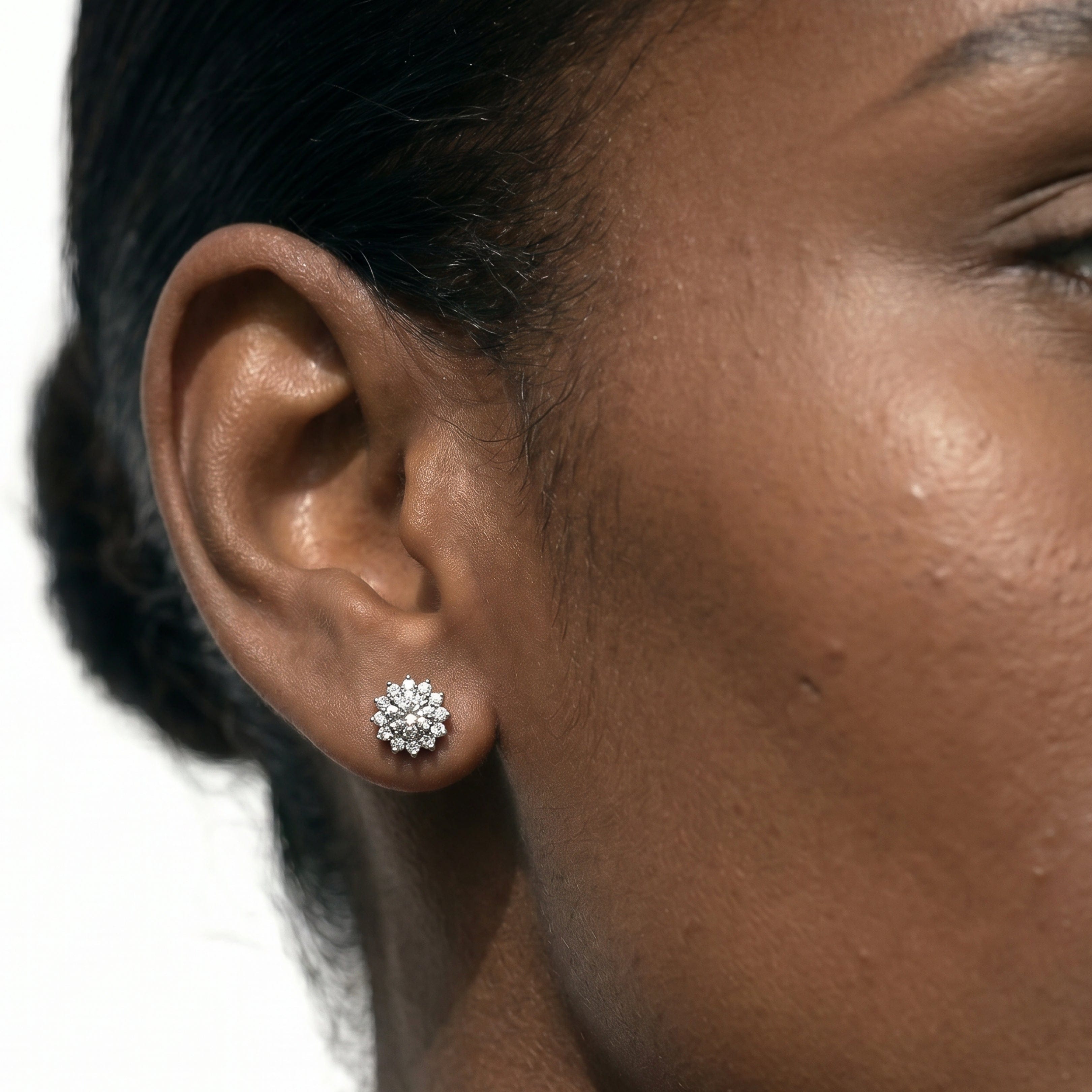 Diamond Flower Halo Diamond Earrings