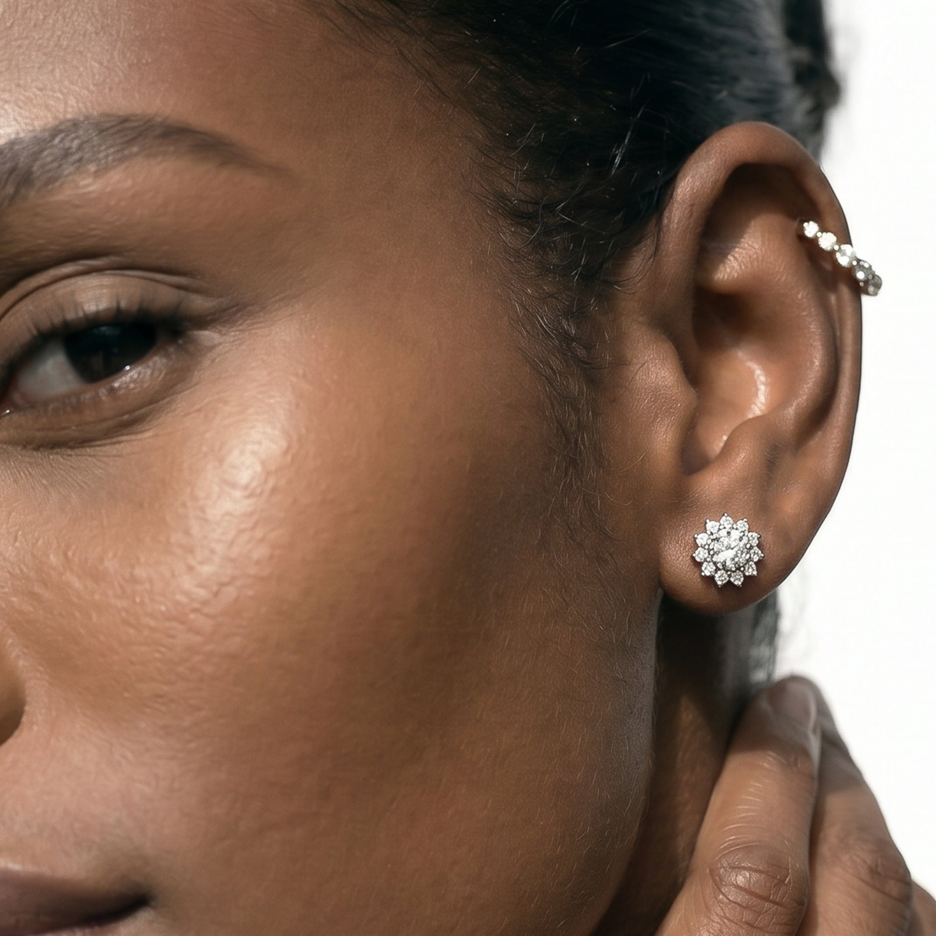 Diamond Flower Halo Diamond Earrings