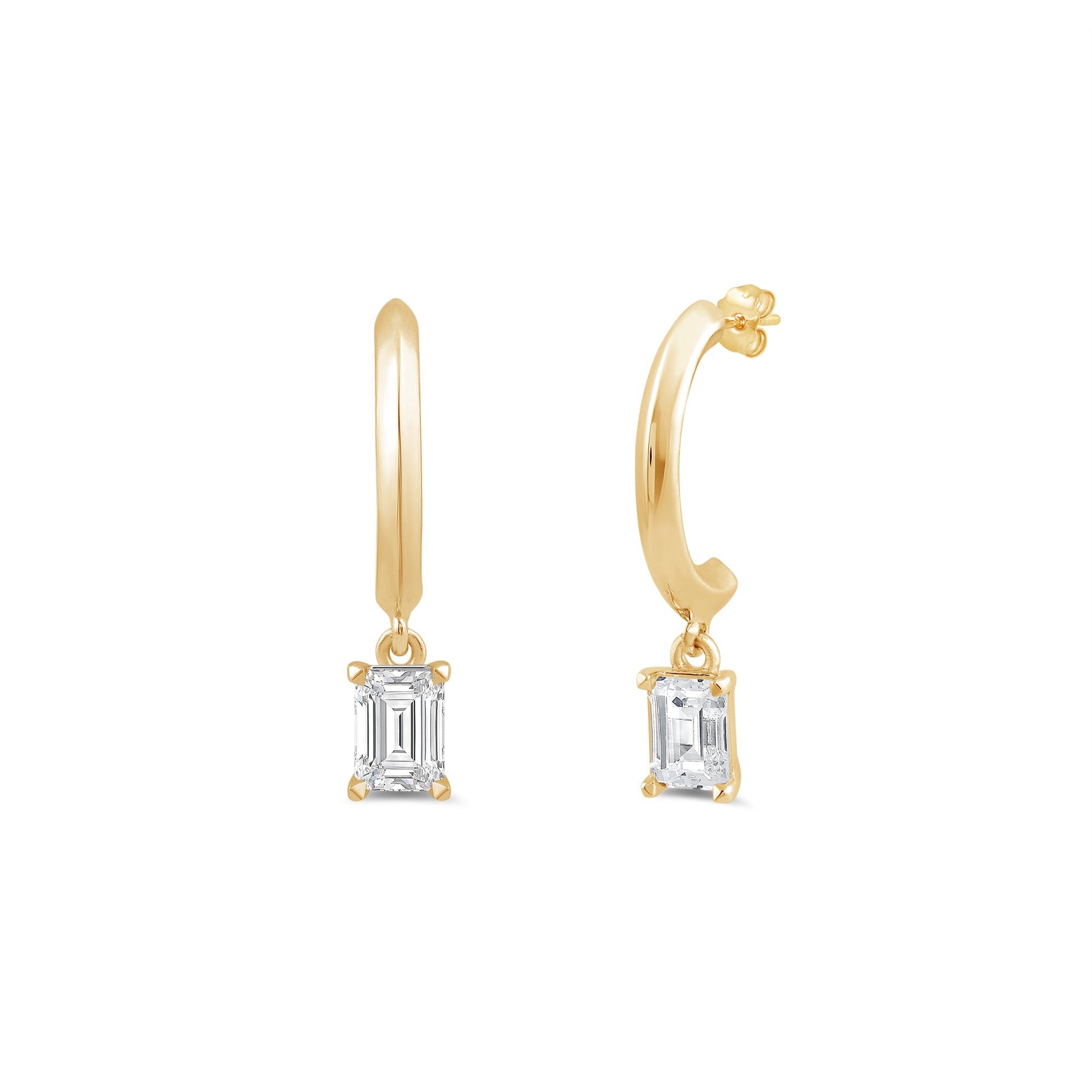 Diamond Emerald Diamond Drop Knife Edge Huggies