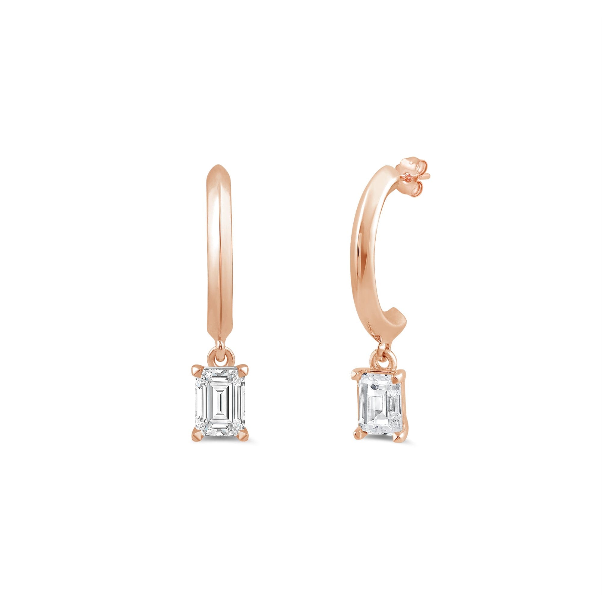 Diamond Emerald Diamond Drop Knife Edge Huggies