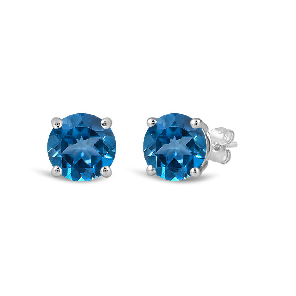 Classic Round London Blue Topaz Four Prong Stud Earrings
