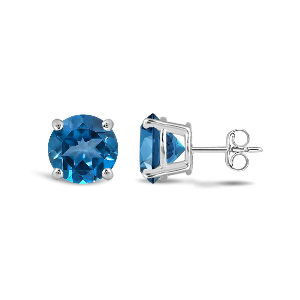 Classic Round London Blue Topaz Four Prong Stud Earrings