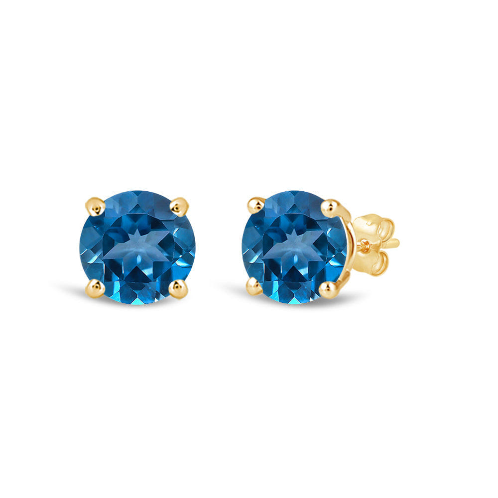 Classic Round London Blue Topaz Four Prong Stud Earrings