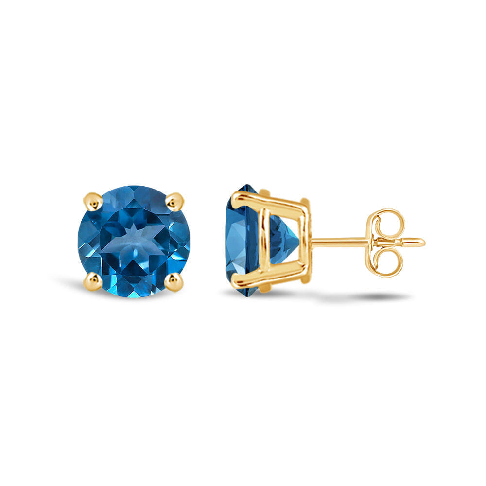 Classic Round London Blue Topaz Four Prong Stud Earrings