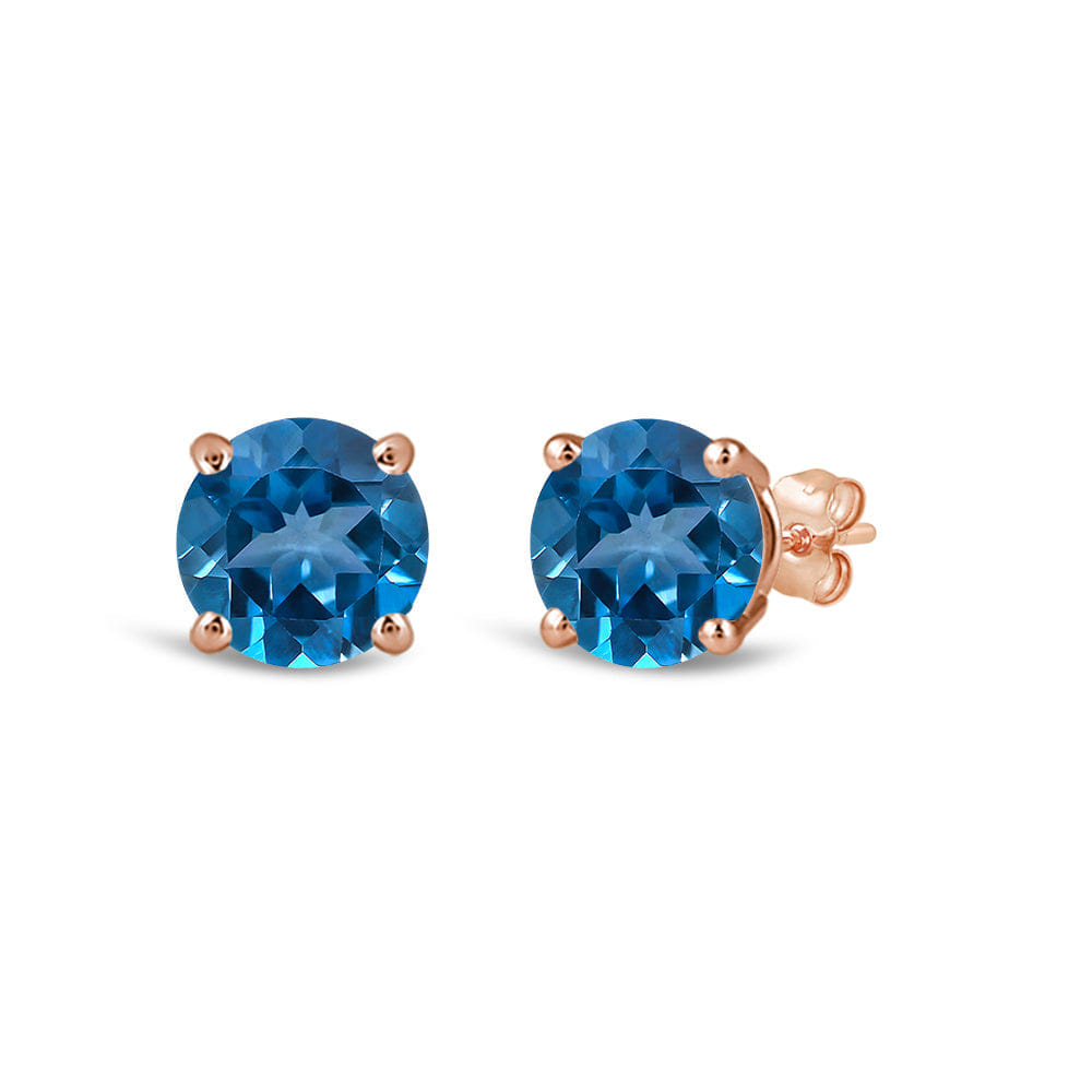 Classic Round London Blue Topaz Four Prong Stud Earrings