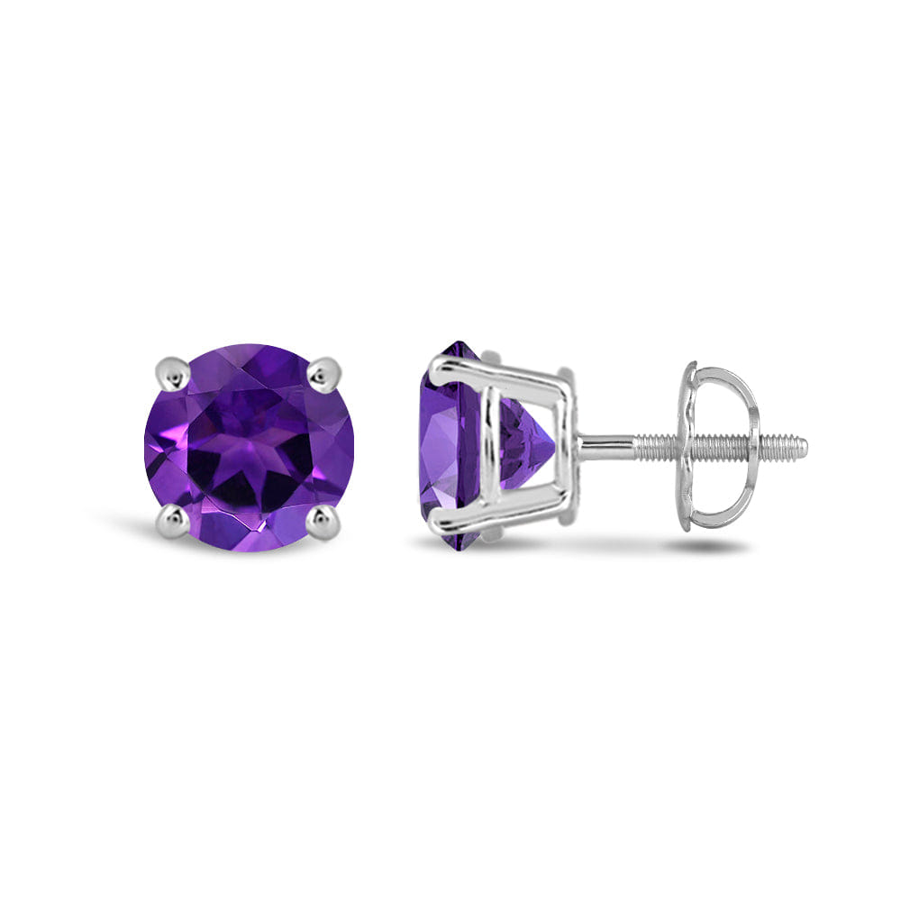 Classic Round Amethyst Four Prong Stud Earrings
