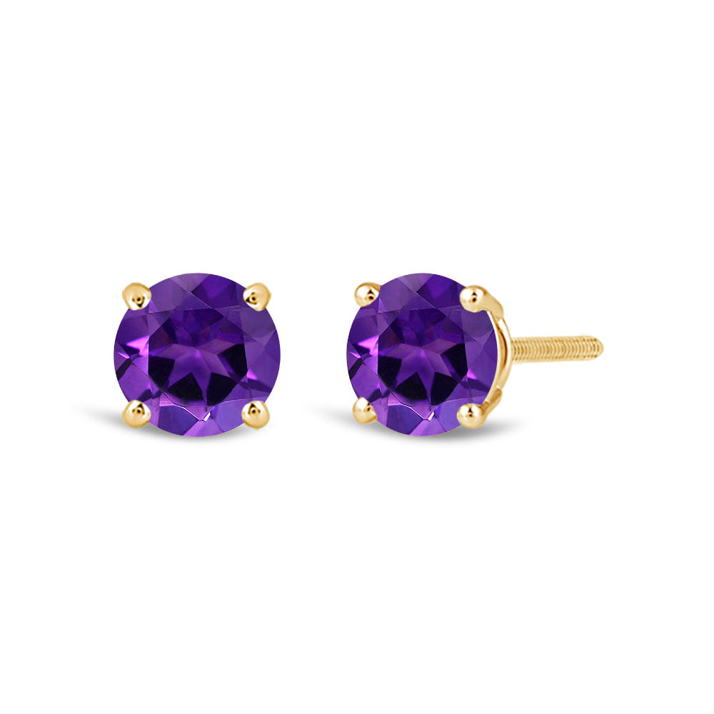 Classic Round Amethyst Four Prong Stud Earrings