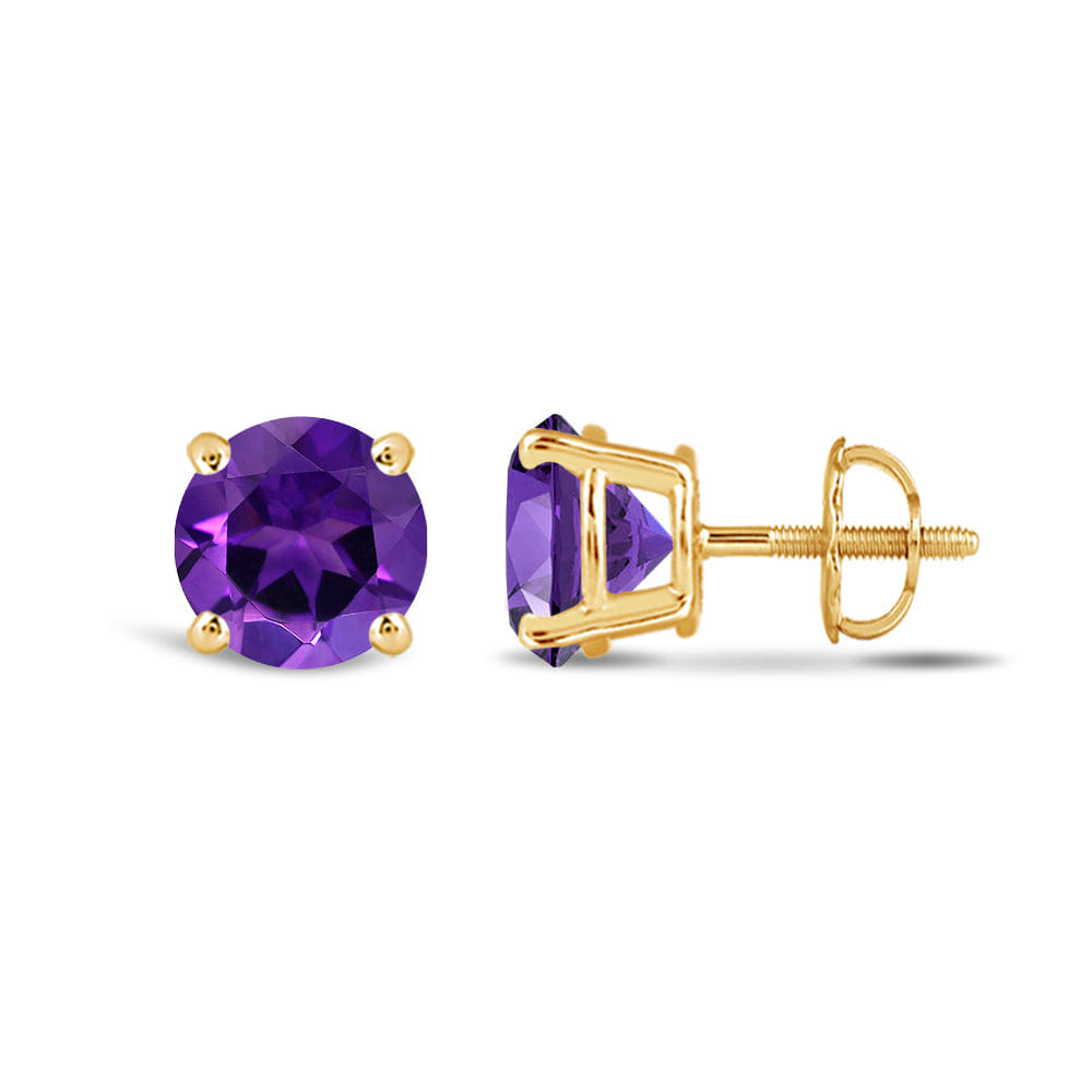 Classic Round Amethyst Four Prong Stud Earrings