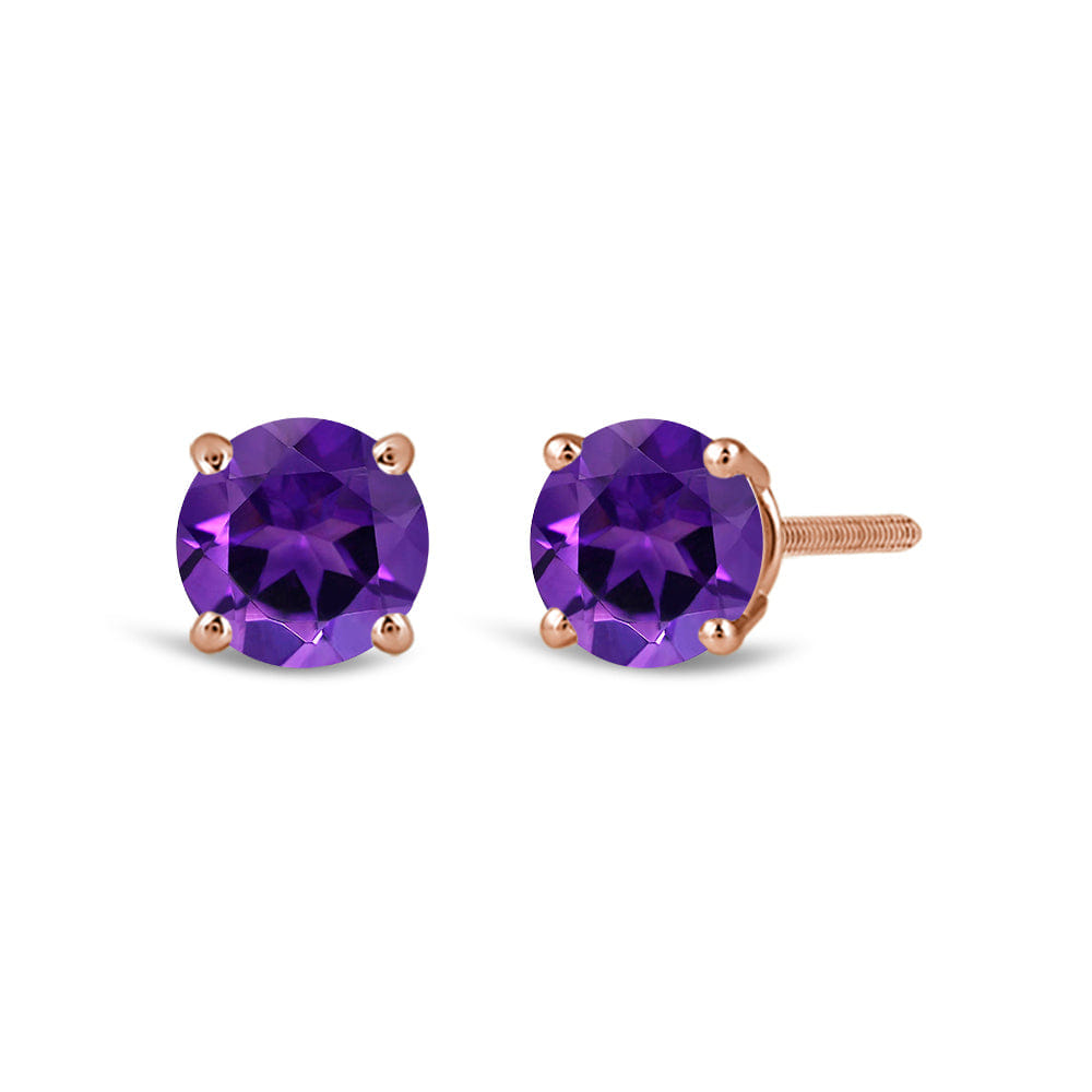 Classic Round Amethyst Four Prong Stud Earrings