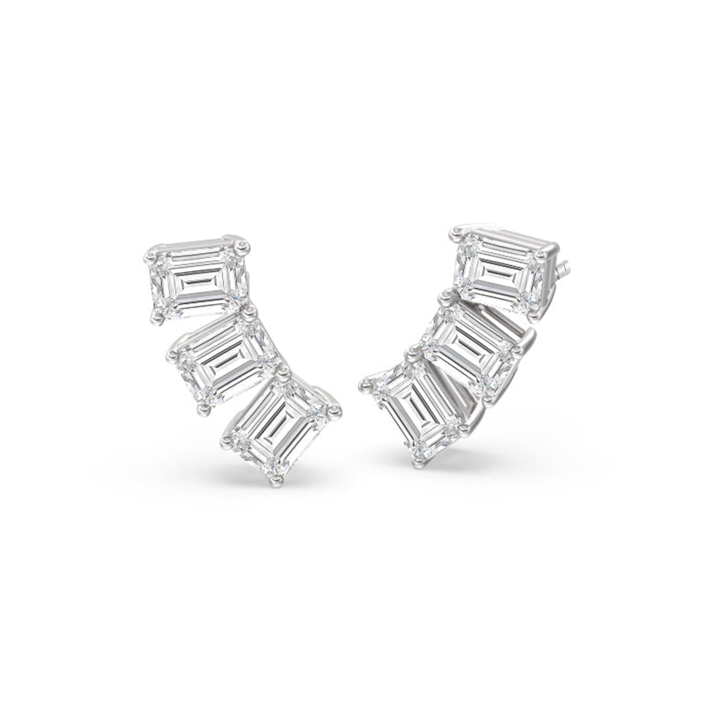 With Clarity Trilogy Emerald Cut Climber Earrings