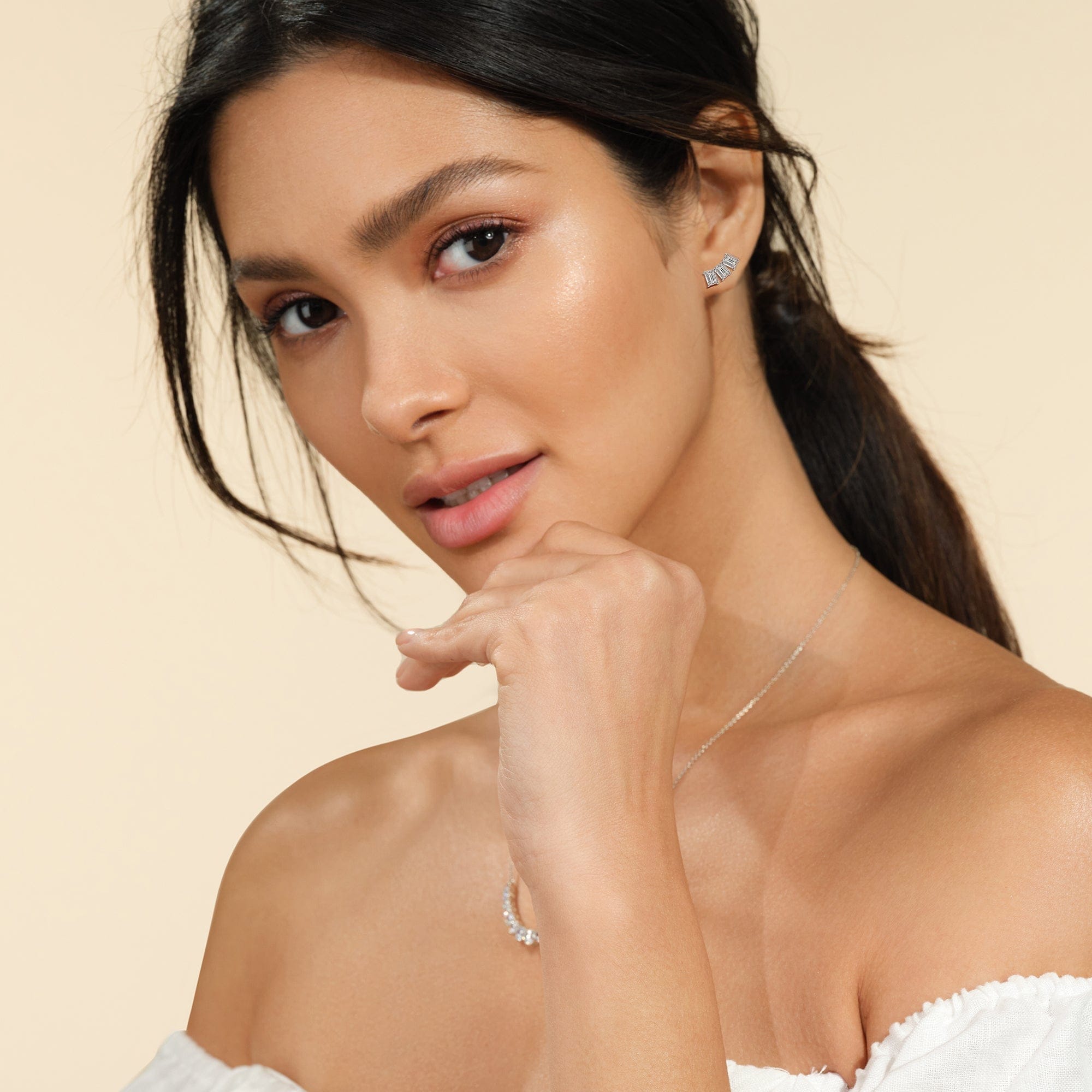 With Clarity Trilogy Emerald Cut Climber Earrings