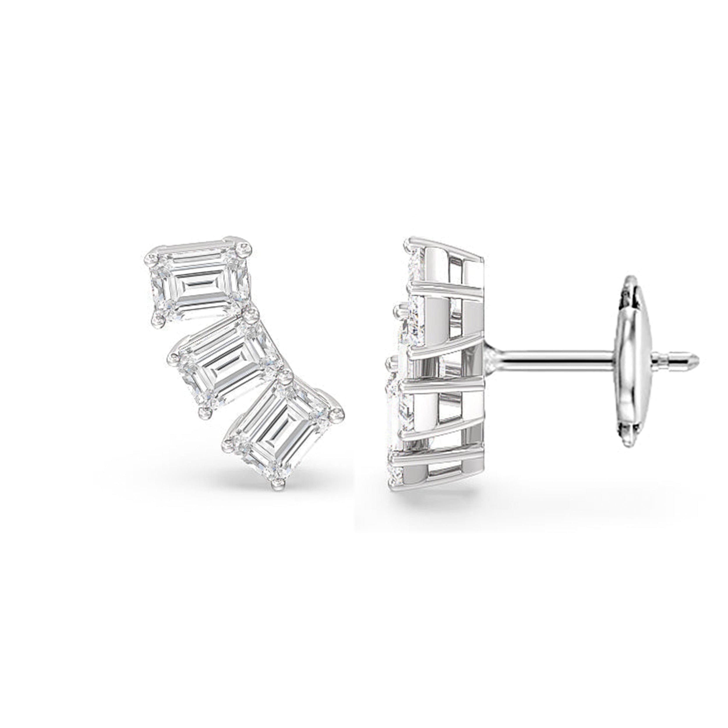 With Clarity Trilogy Emerald Cut Climber Earrings