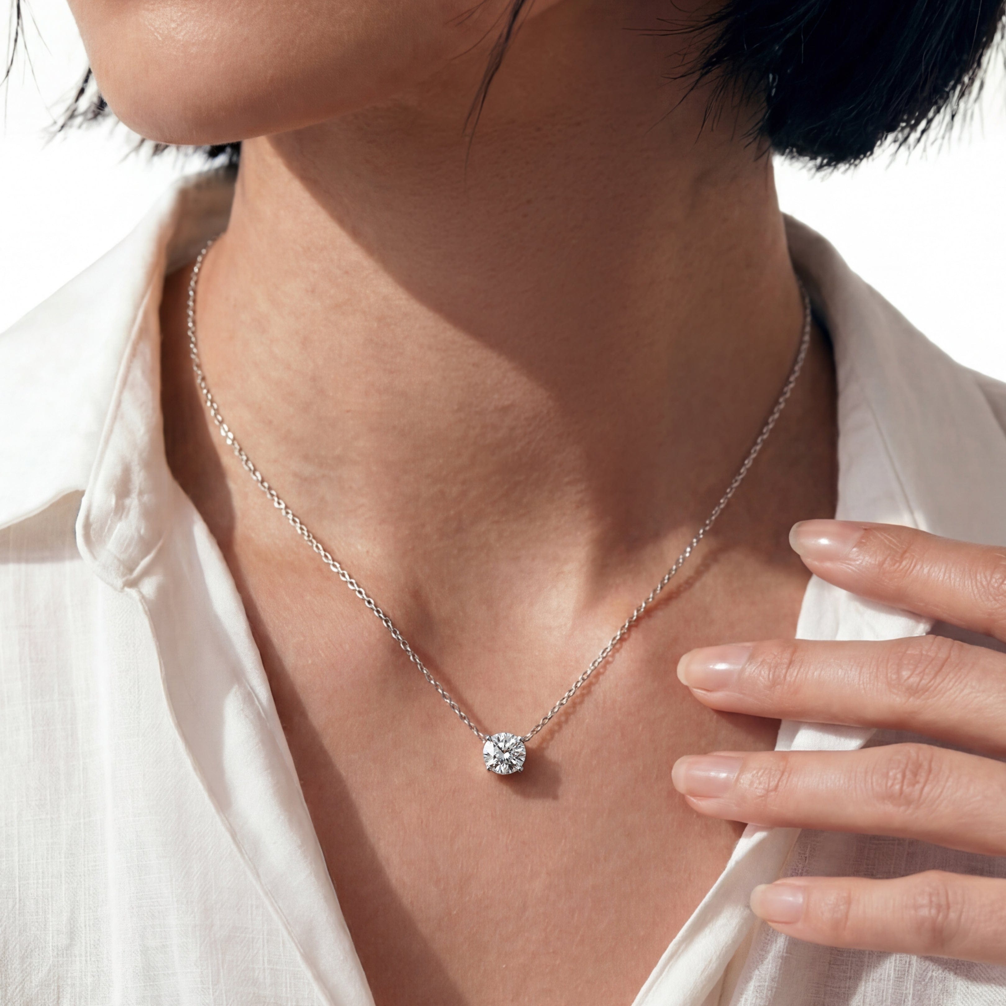 Round Lab 4 Prong Basket Round Lab Created Diamond Solitaire Necklace