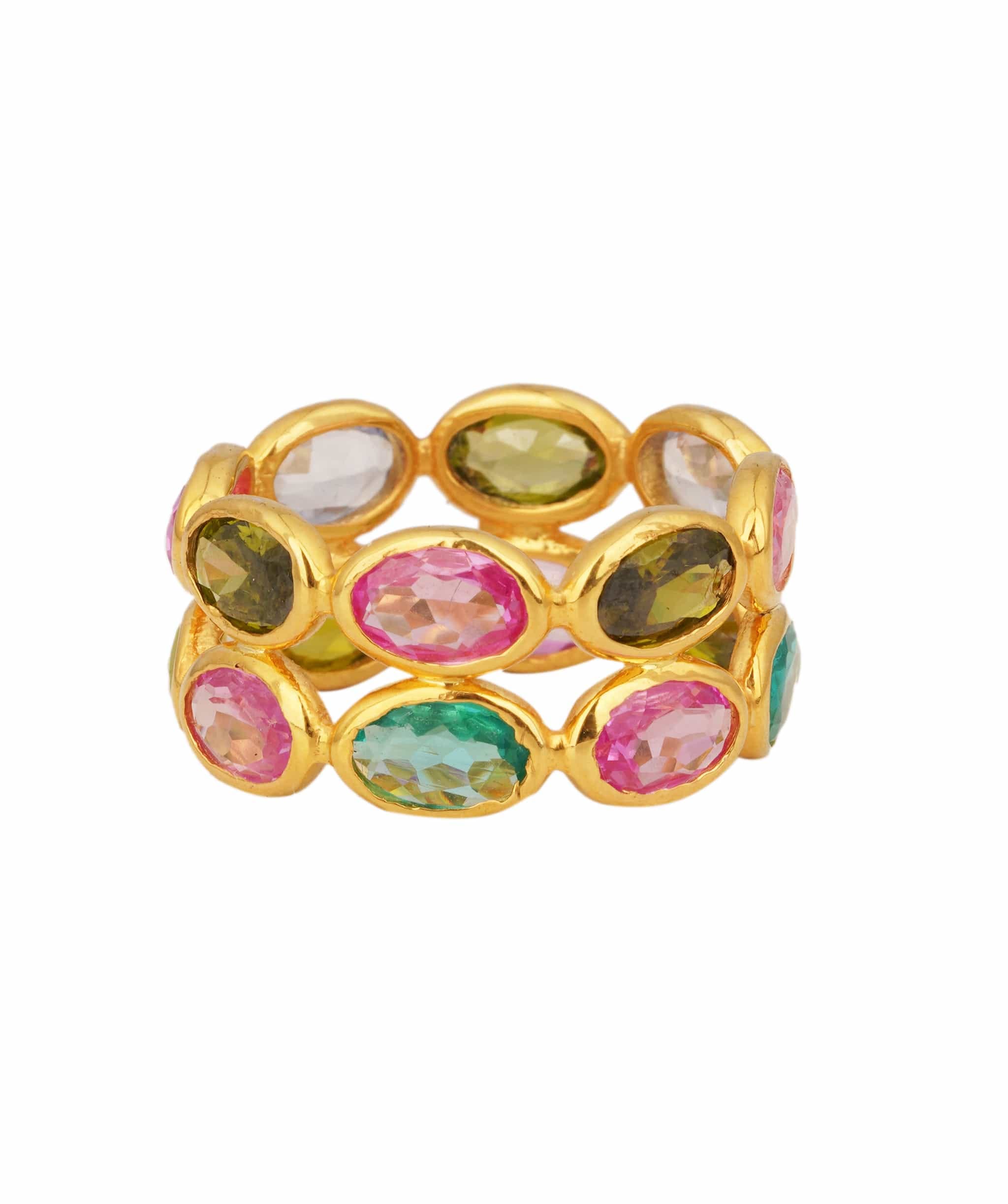 DUAL Multi Colour Rainbow Dual Band Oval Tourmaline Ring ANC1763