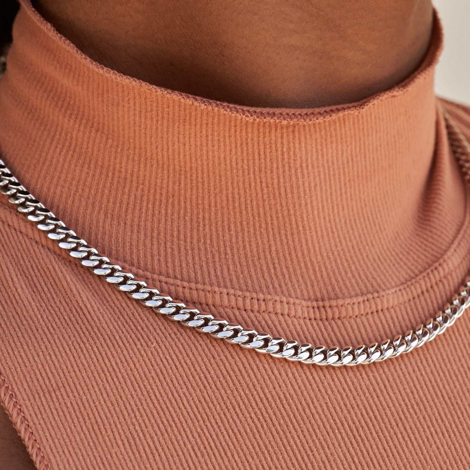 GLD Women Cuban Link Necklace in White Gold - 5 mm