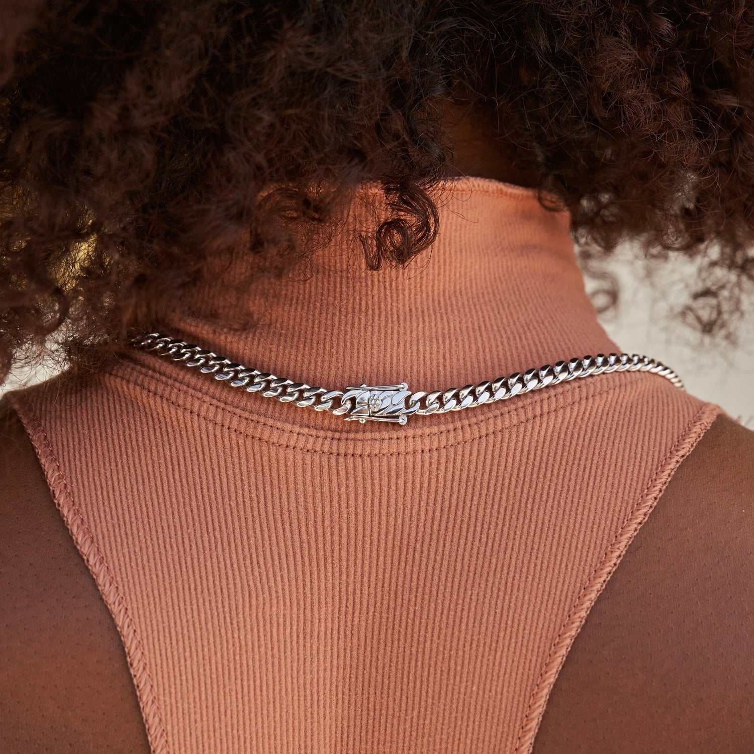 GLD Women Cuban Link Necklace in White Gold - 5 mm