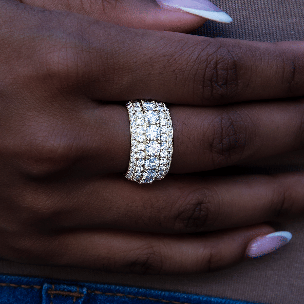 GLD Women Women's 5 Layer Moissanite Diamond Band Ring in Yellow Gold Vermeil