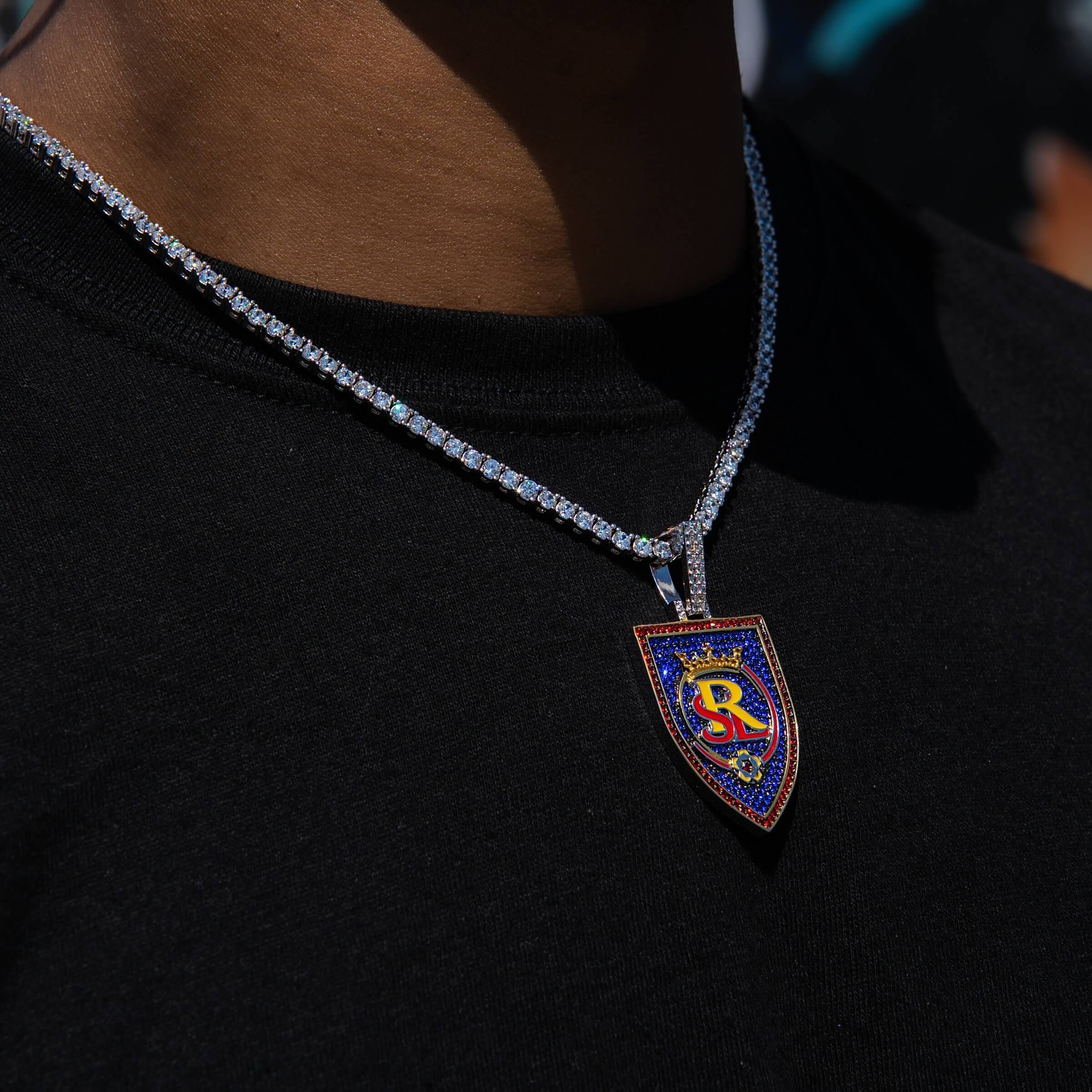 GLD Men Real Salt Lake Official MLS Logo Pendant in White Gold
