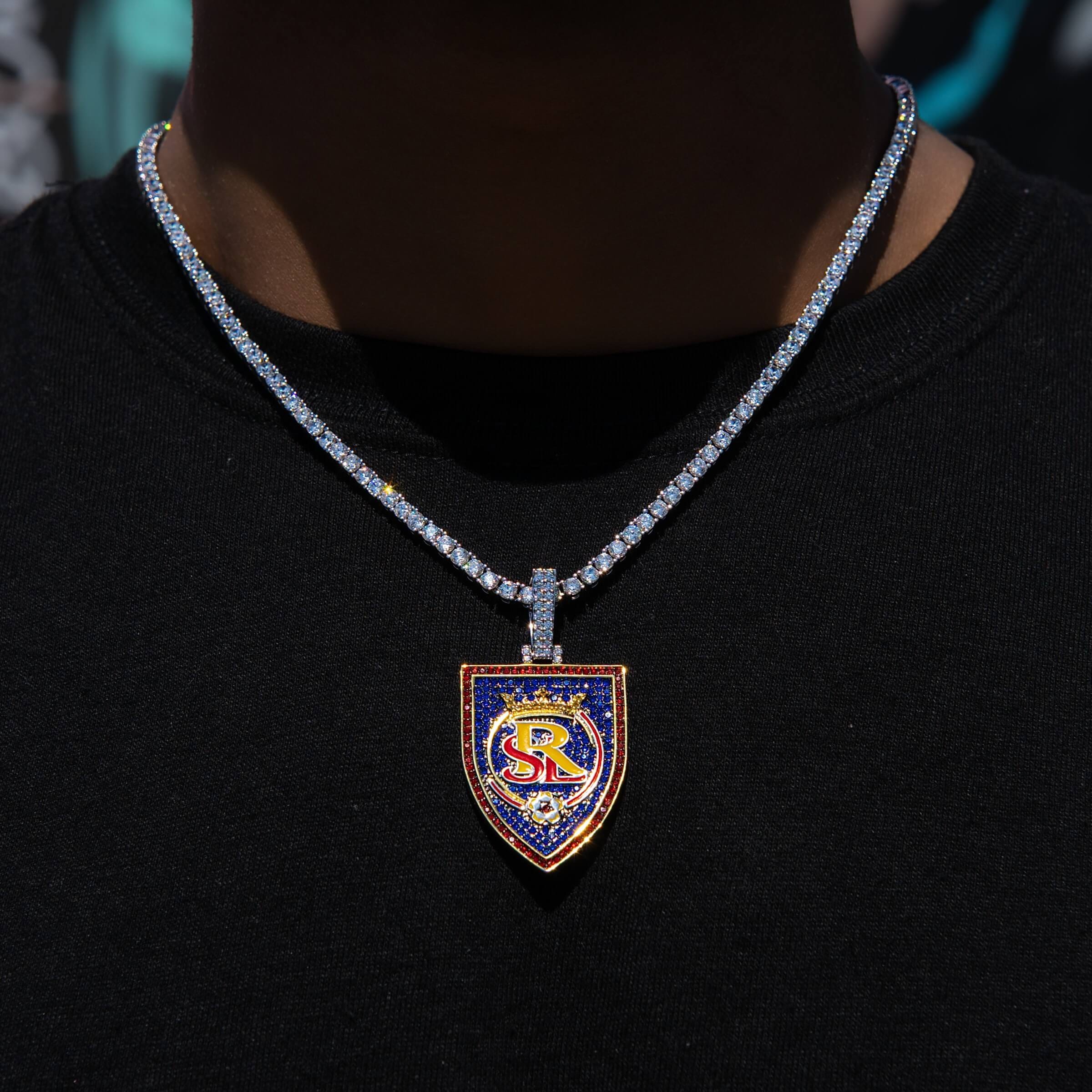 GLD Men Real Salt Lake Official MLS Logo Pendant in White Gold