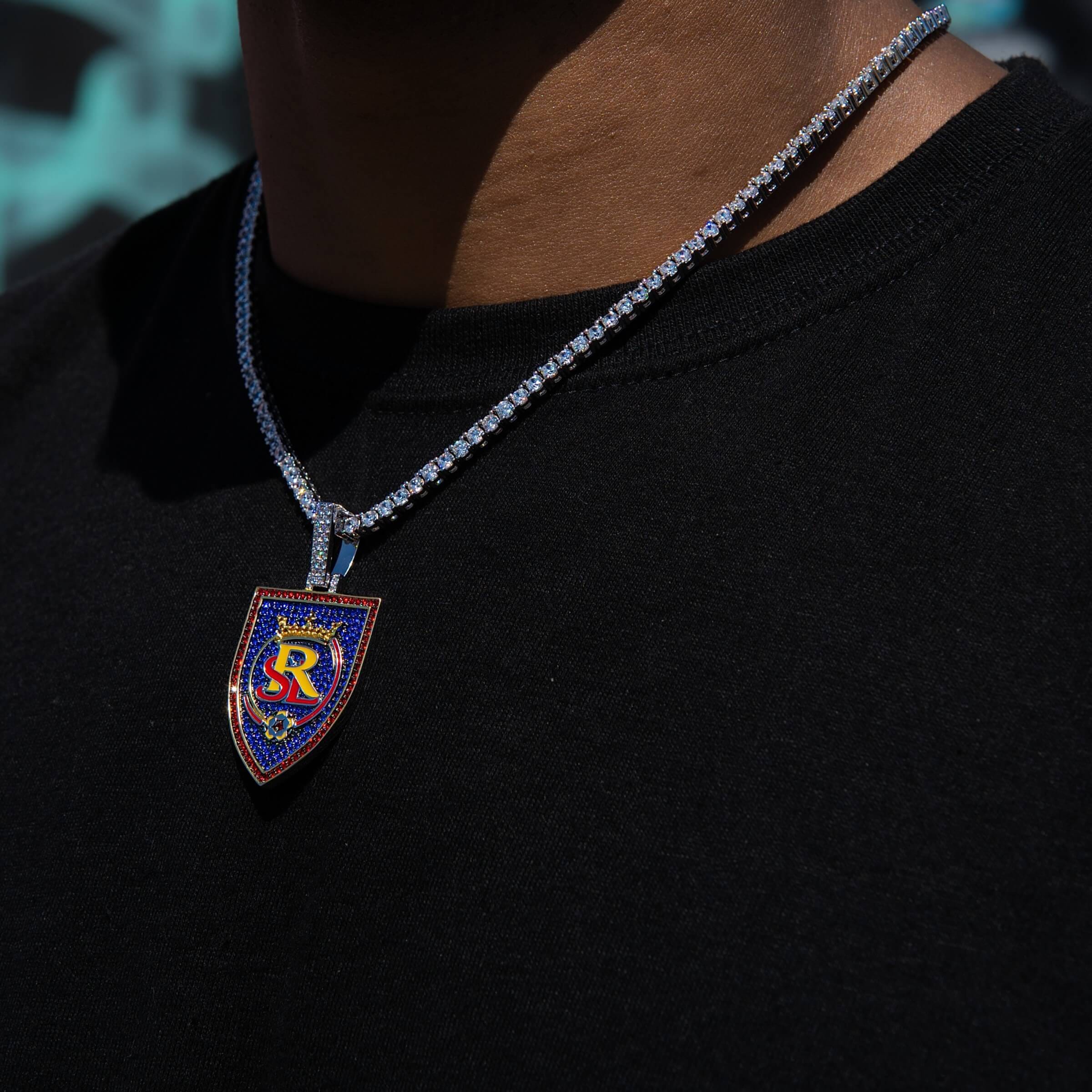 GLD Men Real Salt Lake Official MLS Logo Pendant in White Gold