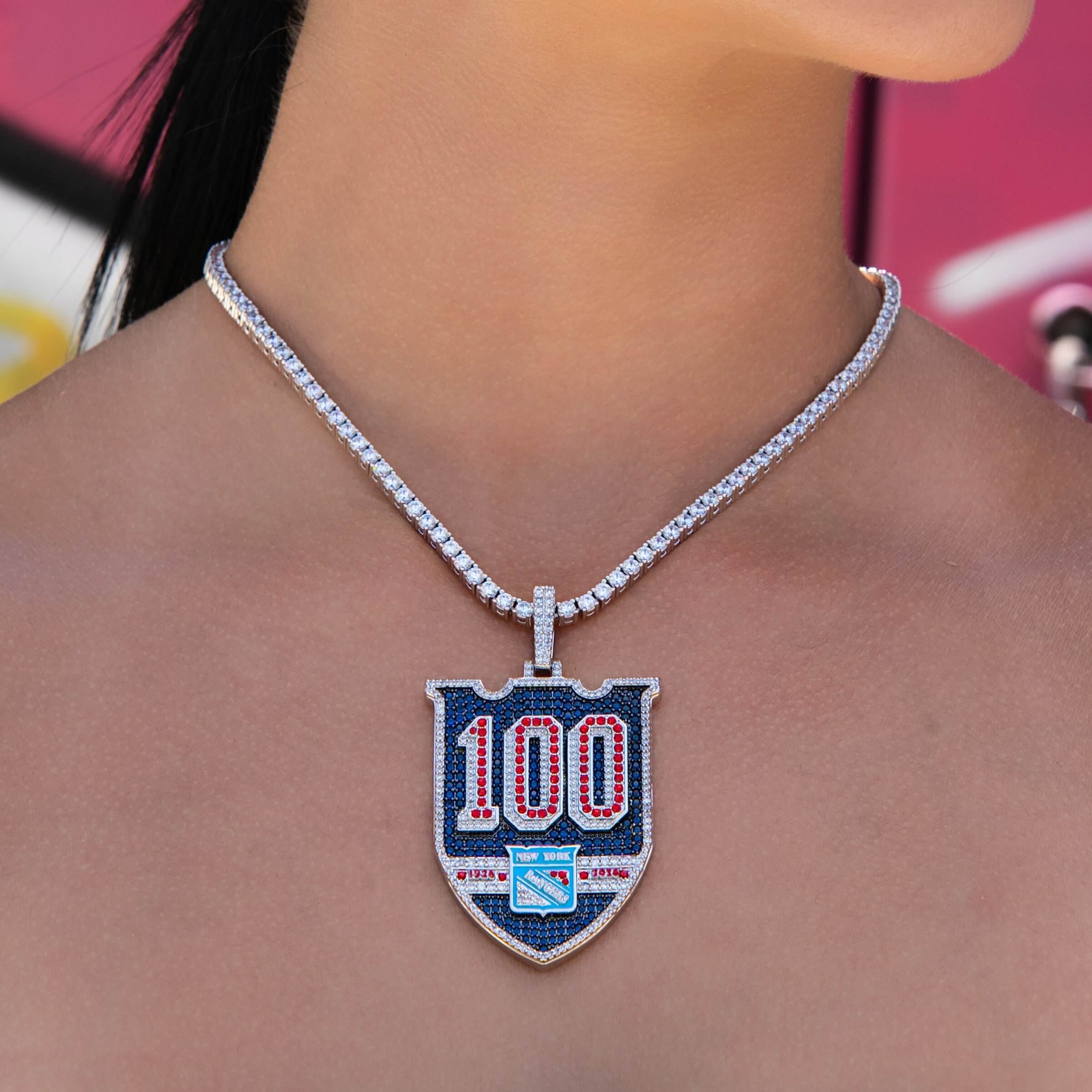 GLD Women New York Rangers Official NHL Centennial Logo Pendant in White Gold - TEST