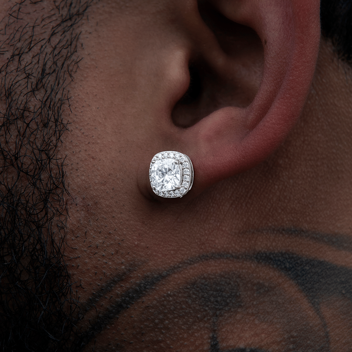 GLD Men Cushion Cut Moissanite Earrings in Sterling Silver