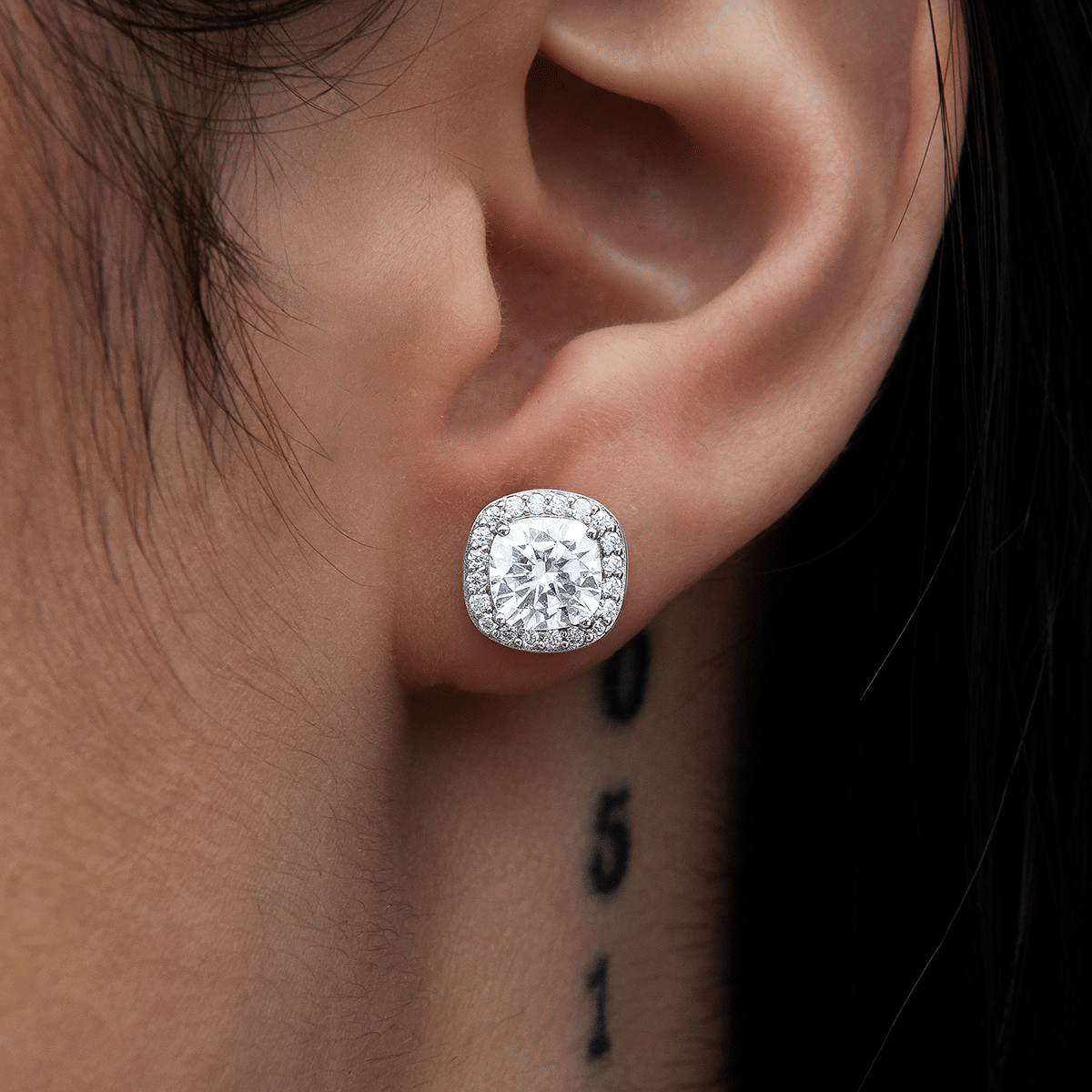 GLD Women Cushion Cut Moissanite Earrings in Sterling Silver