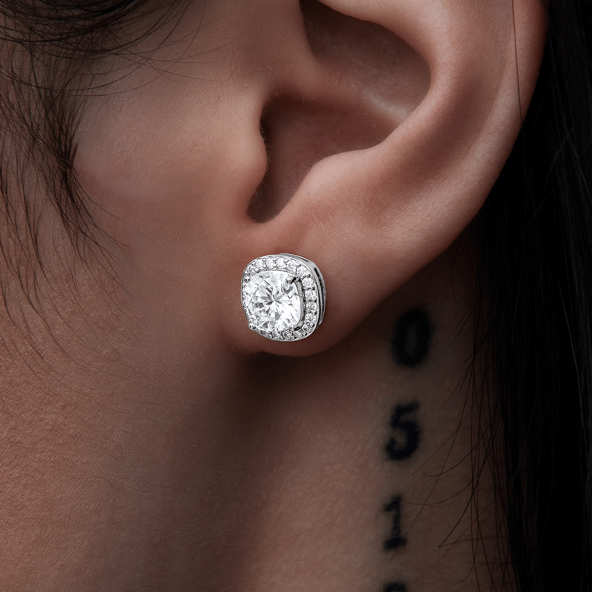 GLD Women Cushion Cut Moissanite Earrings in Sterling Silver