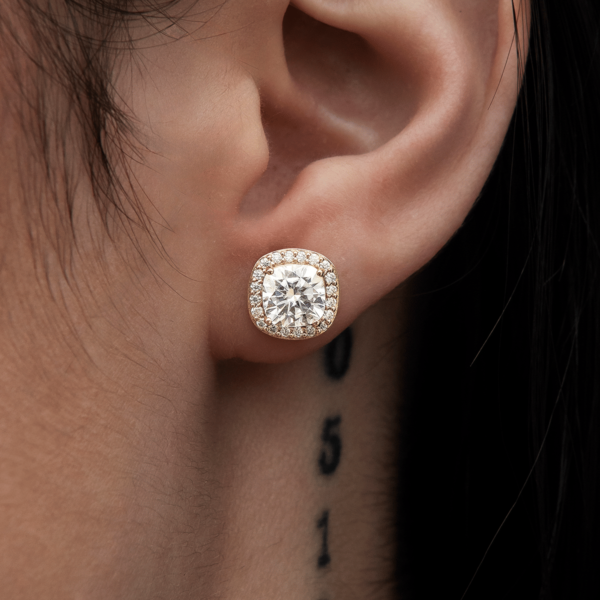 GLD Women Cushion Cut Moissanite Earrings in Yellow Gold Vermeil
