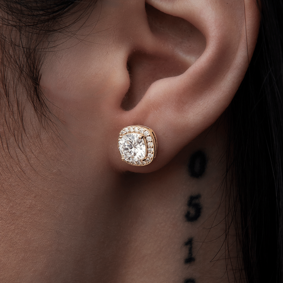 GLD Women Cushion Cut Moissanite Earrings in Yellow Gold Vermeil
