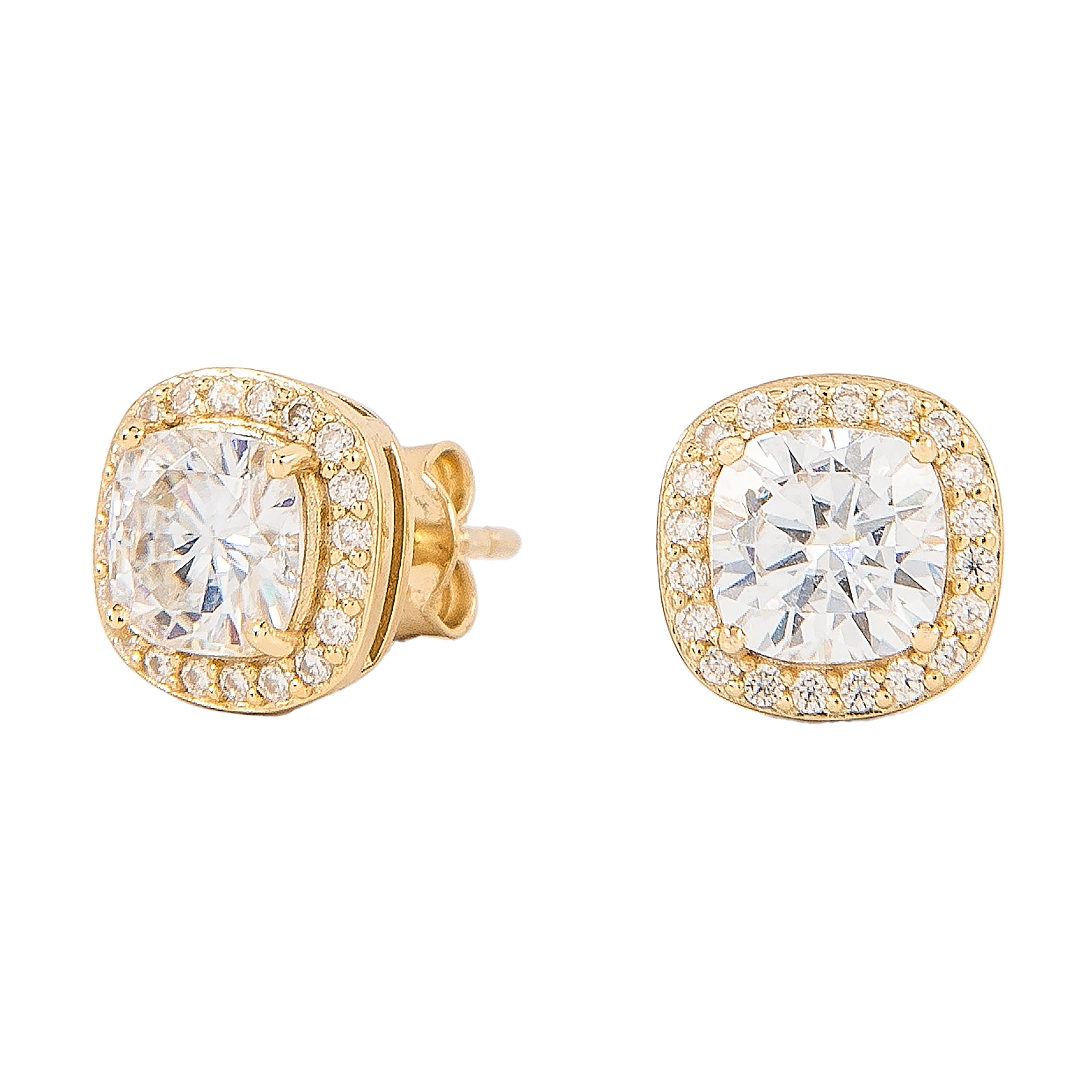 GLD Men Cushion Cut Moissanite Earrings in Yellow Gold Vermeil