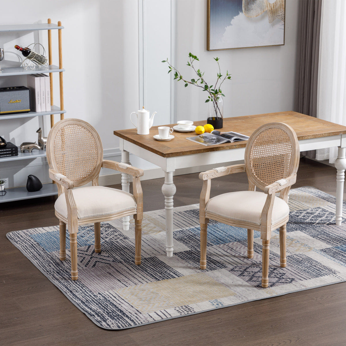 Vintage Streamdale French Vintage Upholstered Fabric Dining Armchair, Set of 2, Beige