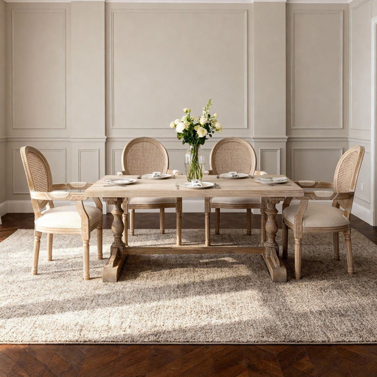 Vintage Streamdale French Vintage Upholstered Fabric Dining Armchair, Set of 2, Beige