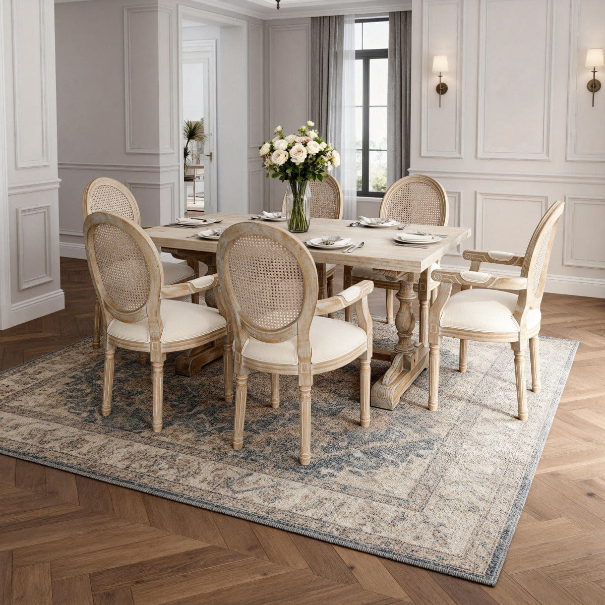 Vintage Streamdale French Vintage Upholstered Fabric Dining Armchair, Set of 2, Beige