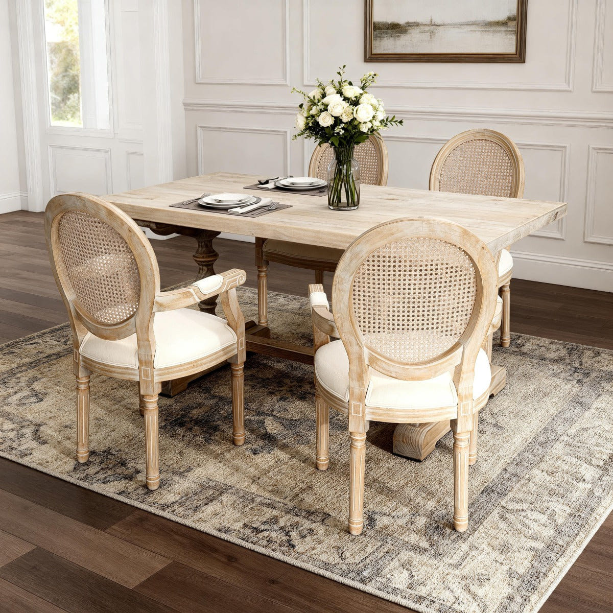 Vintage Streamdale French Vintage Upholstered Fabric Dining Armchair, Set of 2, Beige
