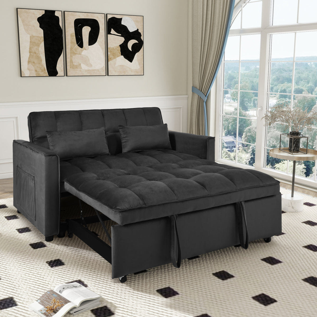 Sleeper Streamdale Velvet Convertible Sleeper Sofa Bed with Adjustable Backrest and Storage Pockets