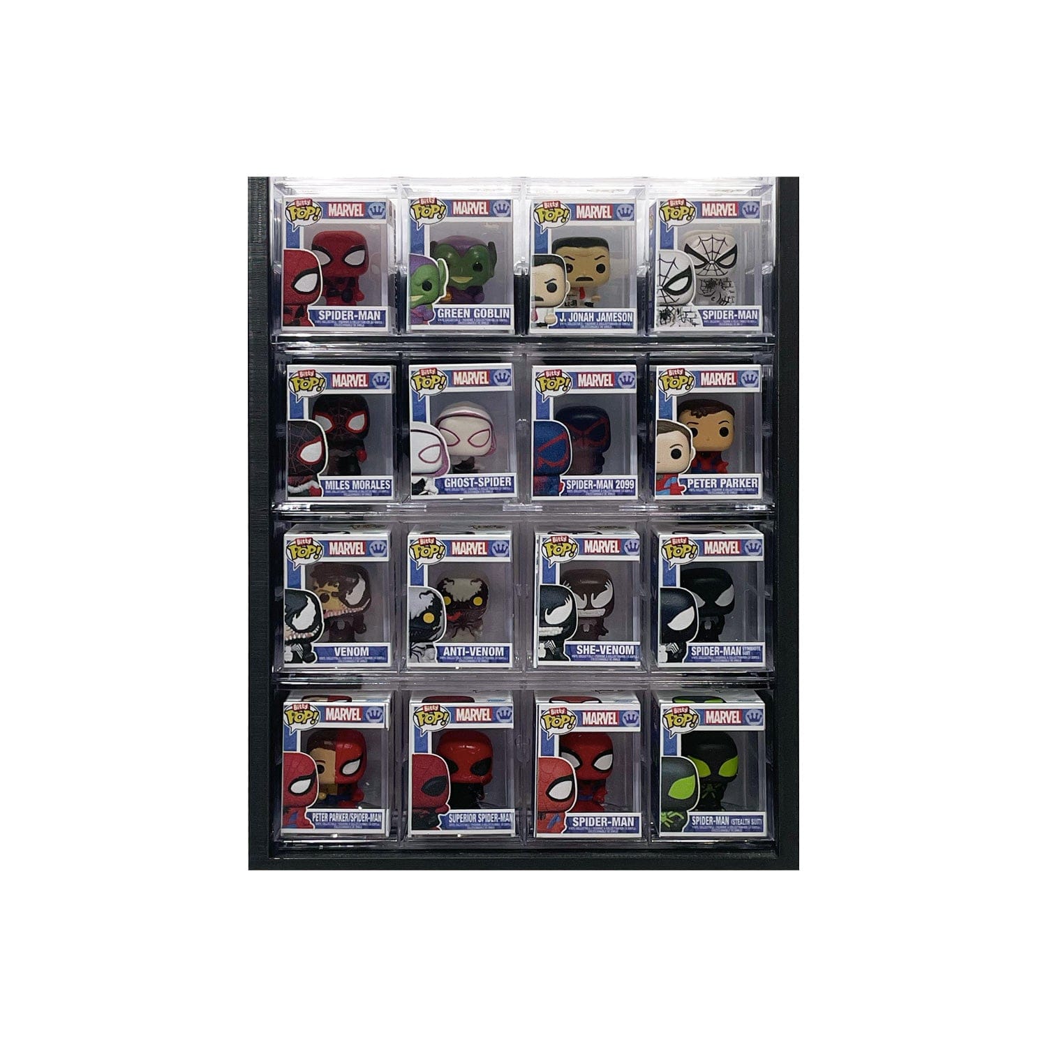 Larrys3dprints BITTY POPS in Acrylic Sleeves - Display Case for Funko Bitty Pops, Wall Mountable & Stackable Pop Shelf (3D Printed)