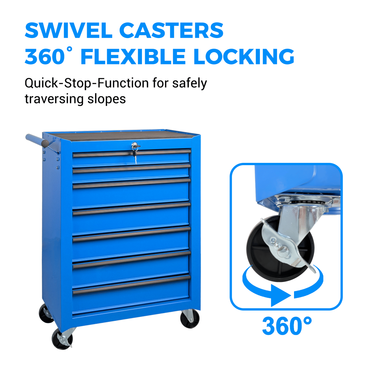 Drawer Streamdale Rolling 7 - Drawer Metal Tool Chest and Cabinet Storage Box - Blue