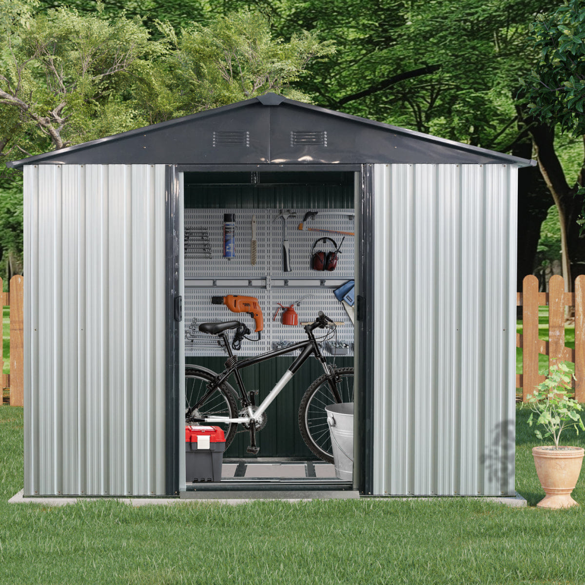 OUTDOOR Streamdale 8ft x 4ft Outdoor Metal Storage Shed with Window - White/Black