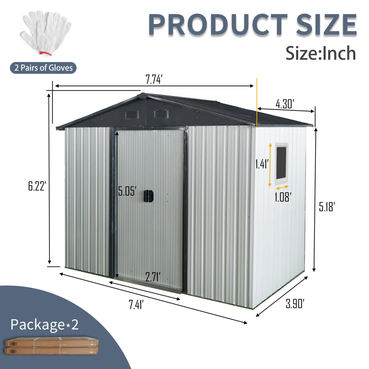OUTDOOR Streamdale 8ft x 4ft Outdoor Metal Storage Shed with Window - White/Black