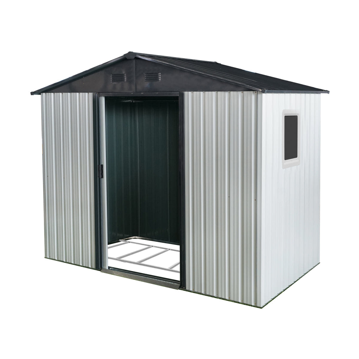 OUTDOOR Streamdale 8ft x 4ft Outdoor Metal Storage Shed with Window - White/Black