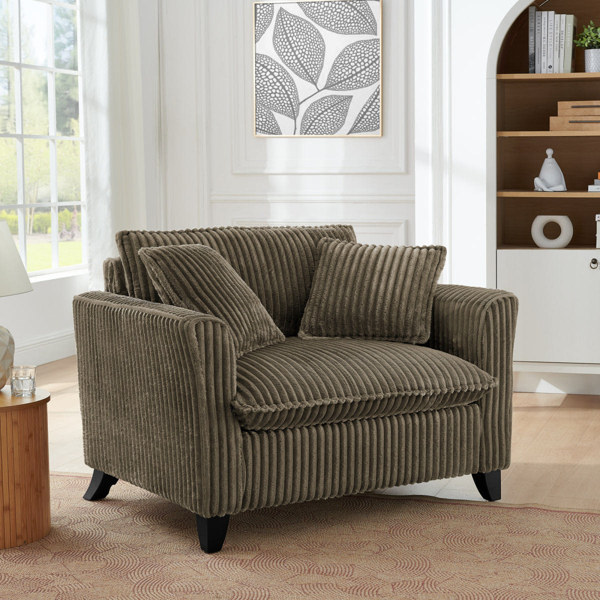 And Streamdale Comfortable Brown Lazy Sofa Chair with Armrests and Cushion