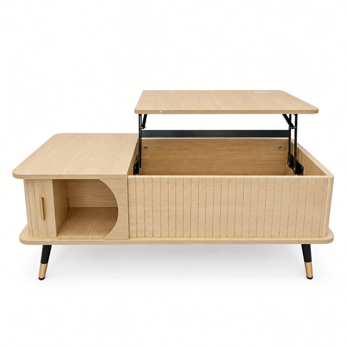 Hidden Streamdale Wood Lift Top Coffee Table with Hidden Compartment and Storage Shelf, Natural