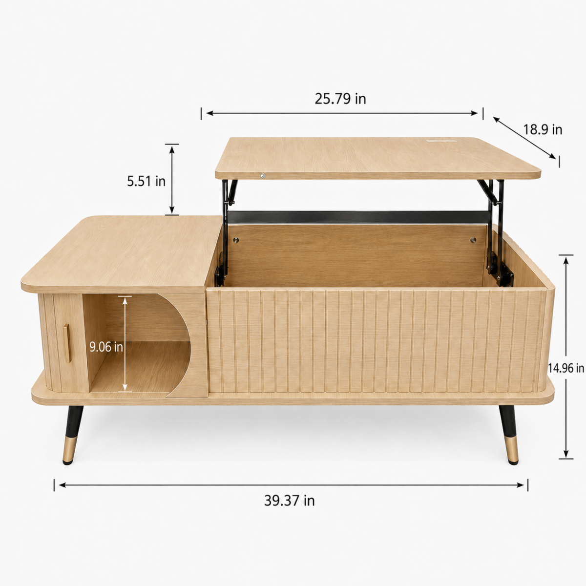 Hidden Streamdale Wood Lift Top Coffee Table with Hidden Compartment and Storage Shelf, Natural