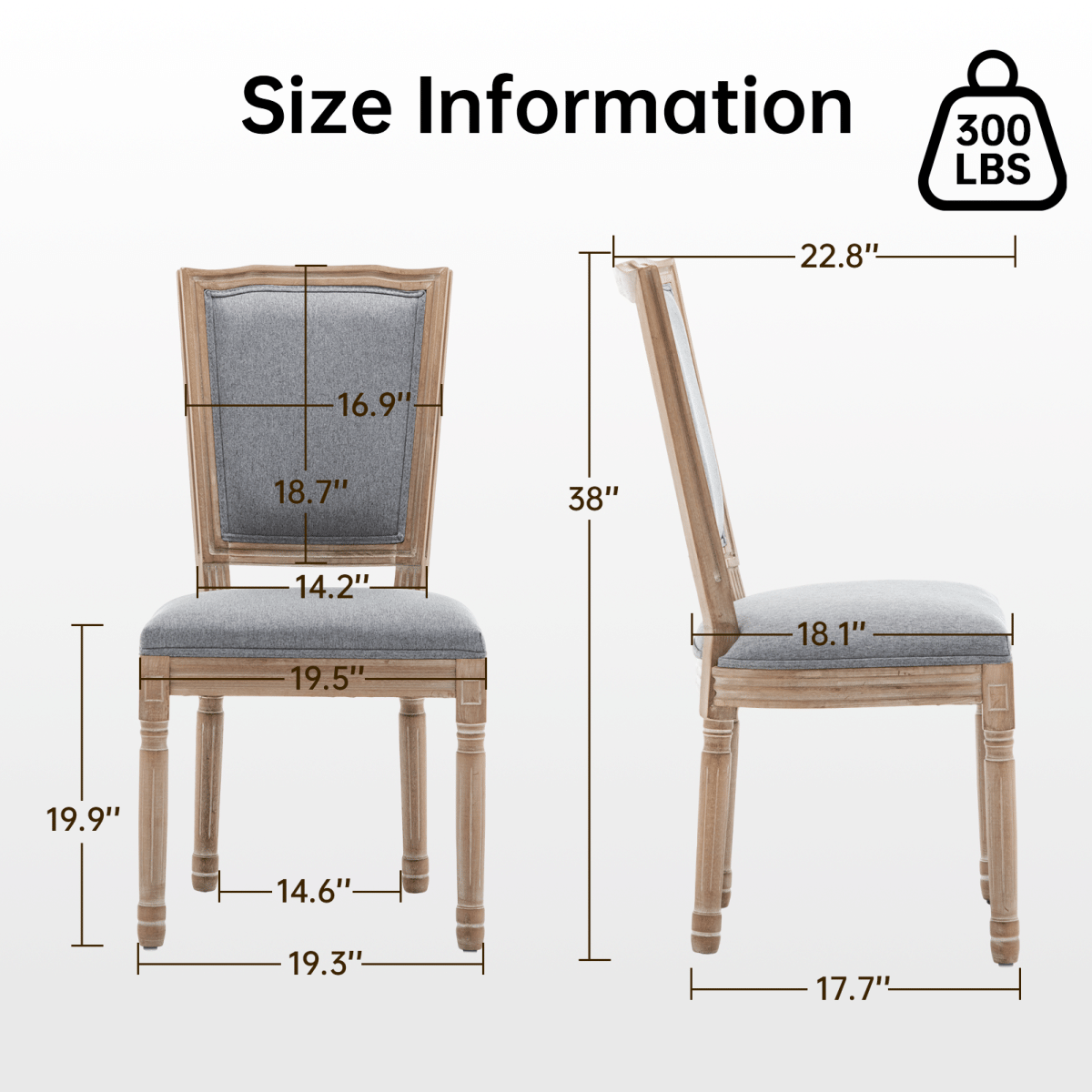 !SOLID Streamdale Farmhouse Solid Wood Dining Chairs, Cushioned Linen Seat, Grey, Set of 2