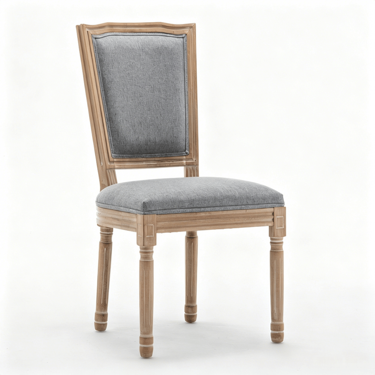 !SOLID Streamdale Farmhouse Solid Wood Dining Chairs, Cushioned Linen Seat, Grey, Set of 2