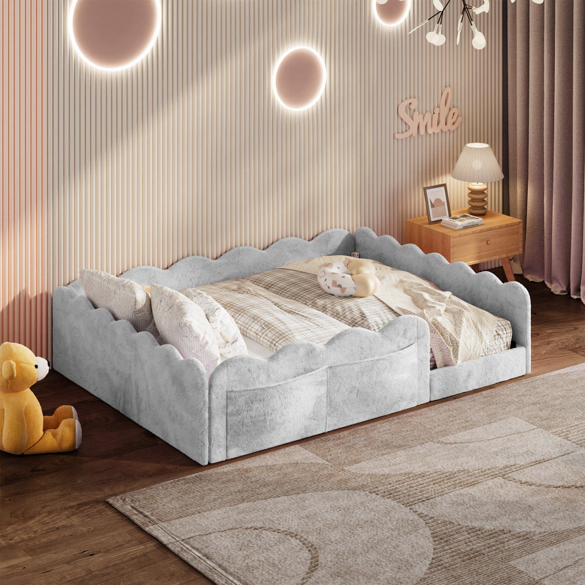 FLOOR Streamdale Full Size Upholstered Floor Bed, Light Gray