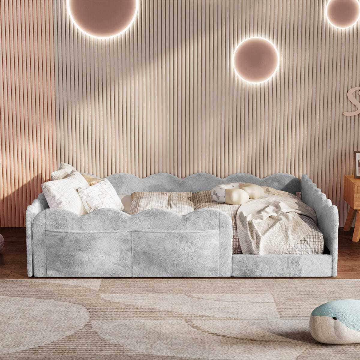 FLOOR Streamdale Full Size Upholstered Floor Bed, Light Gray