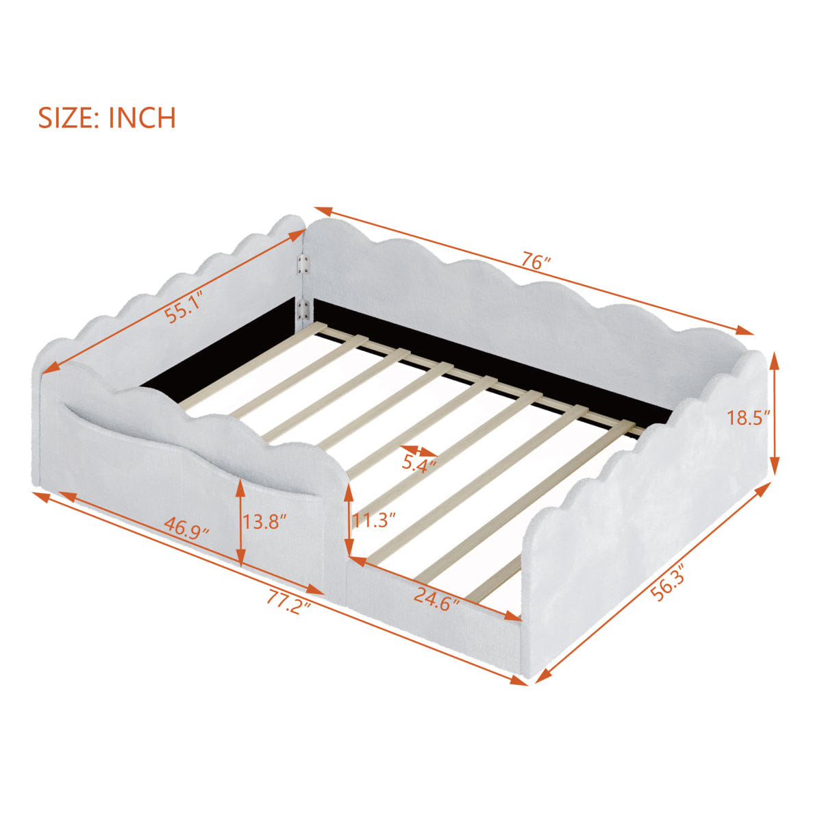 FLOOR Streamdale Full Size Upholstered Floor Bed, Light Gray